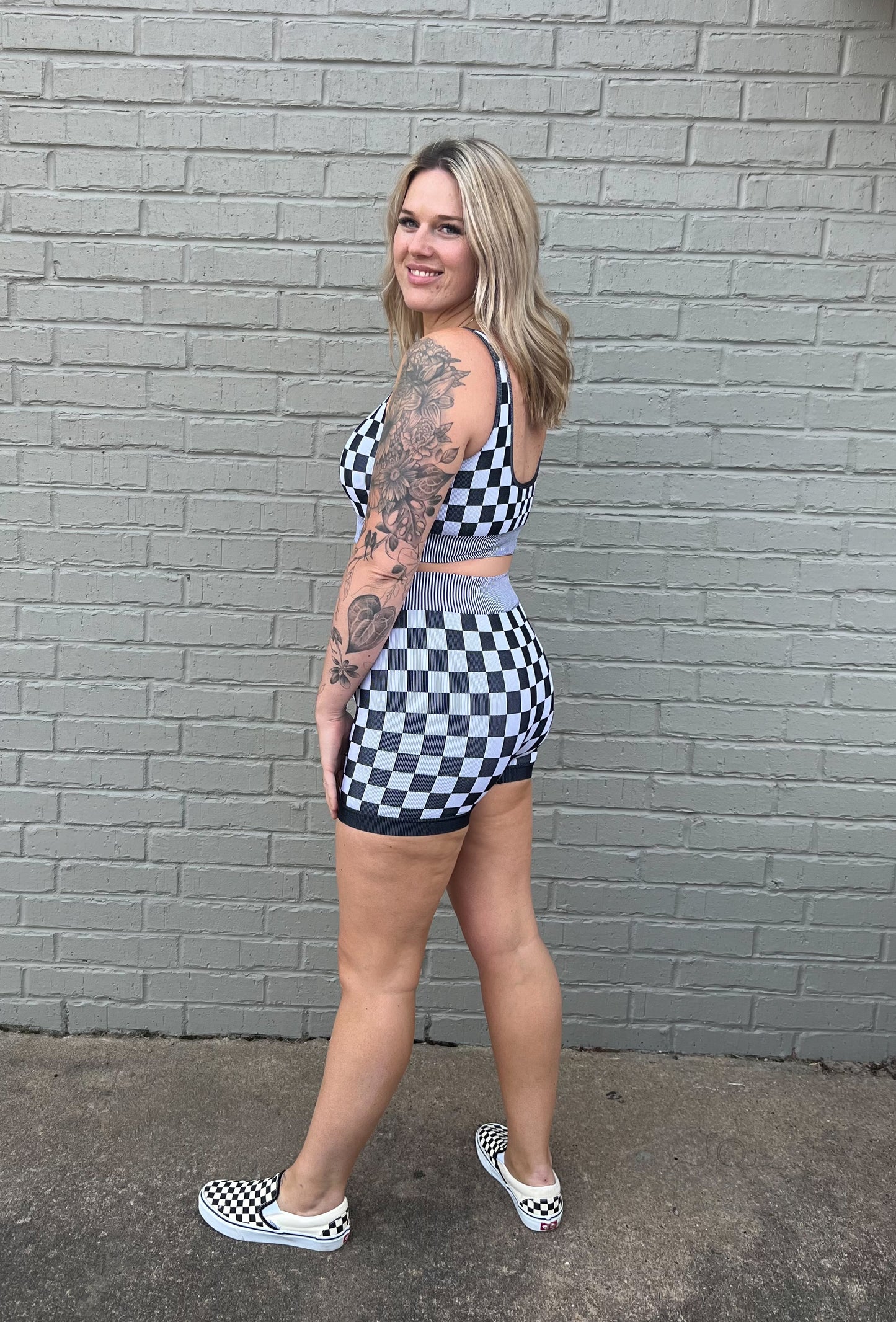 Check cropped two piece set