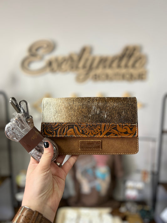 Wrangler genuine Hair-on cowhide wallet/crossbody-Brown