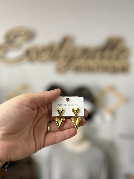 Double heart gold plated earrings