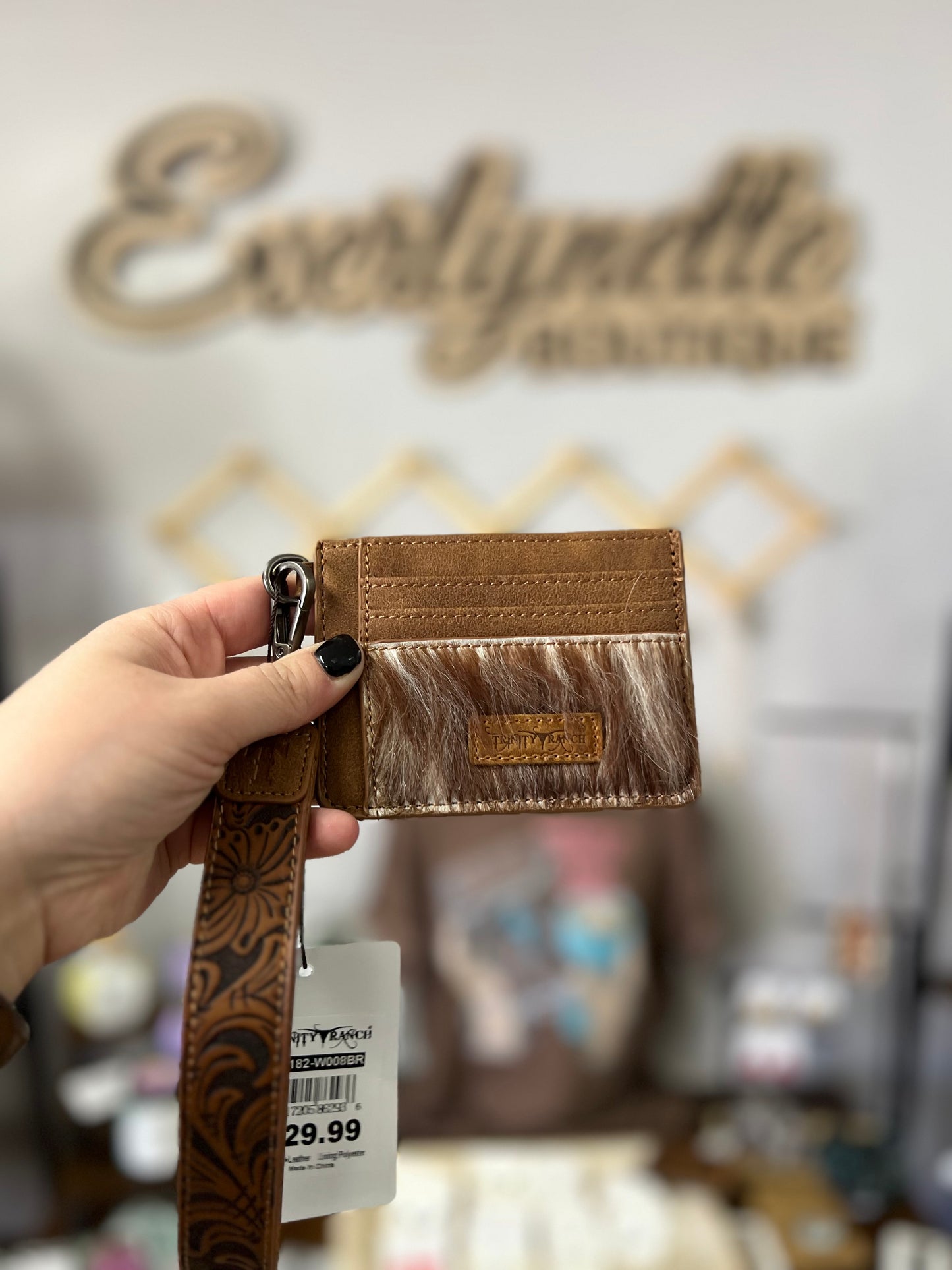 Trinity ranch key ring card holder brown