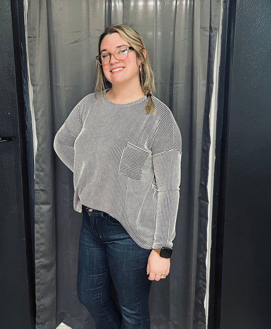 Black and white ribbed Long sleeve T