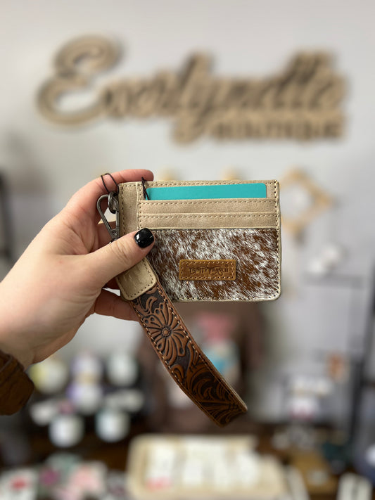 Trinity ranch hair-on cowhide collection key ring card case -tan