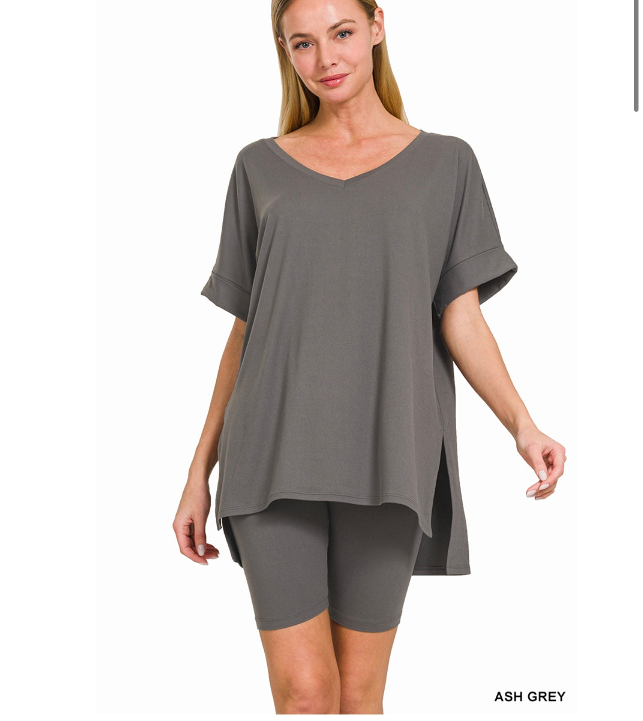 Two piece v neck biker short set