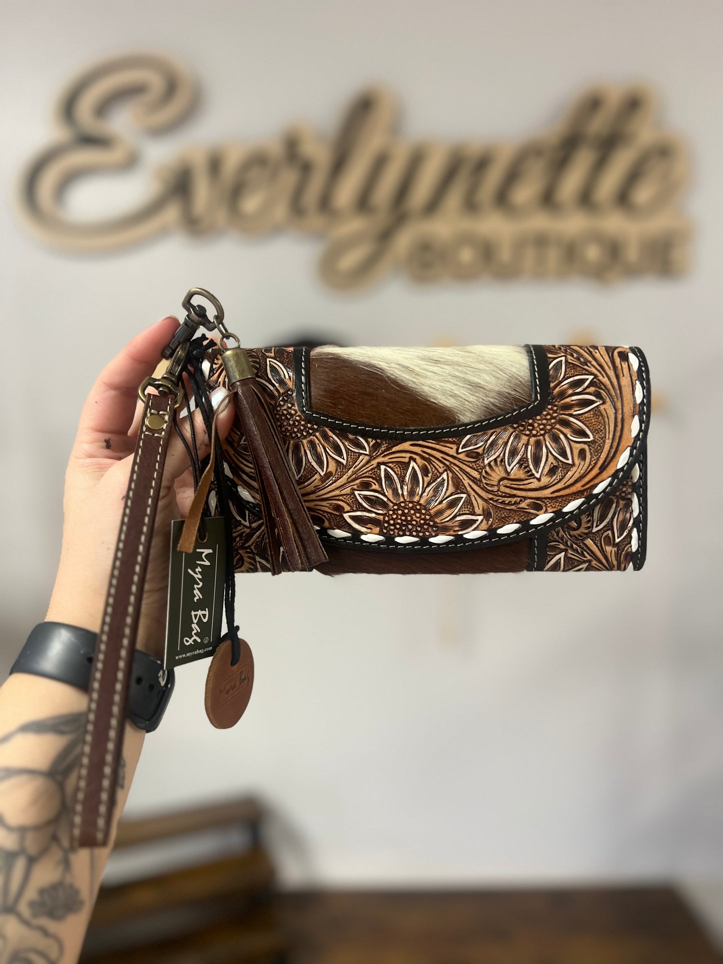 Sandstone trail hand tooled wristlet wallet