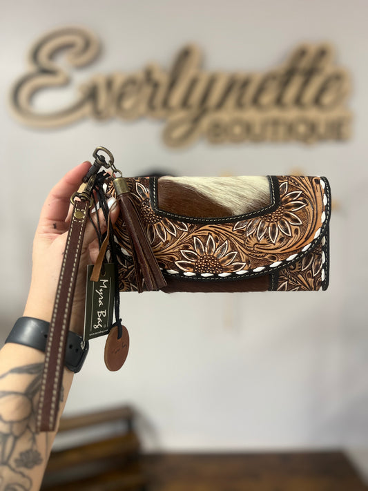 Sandstone trail hand tooled wristlet wallet