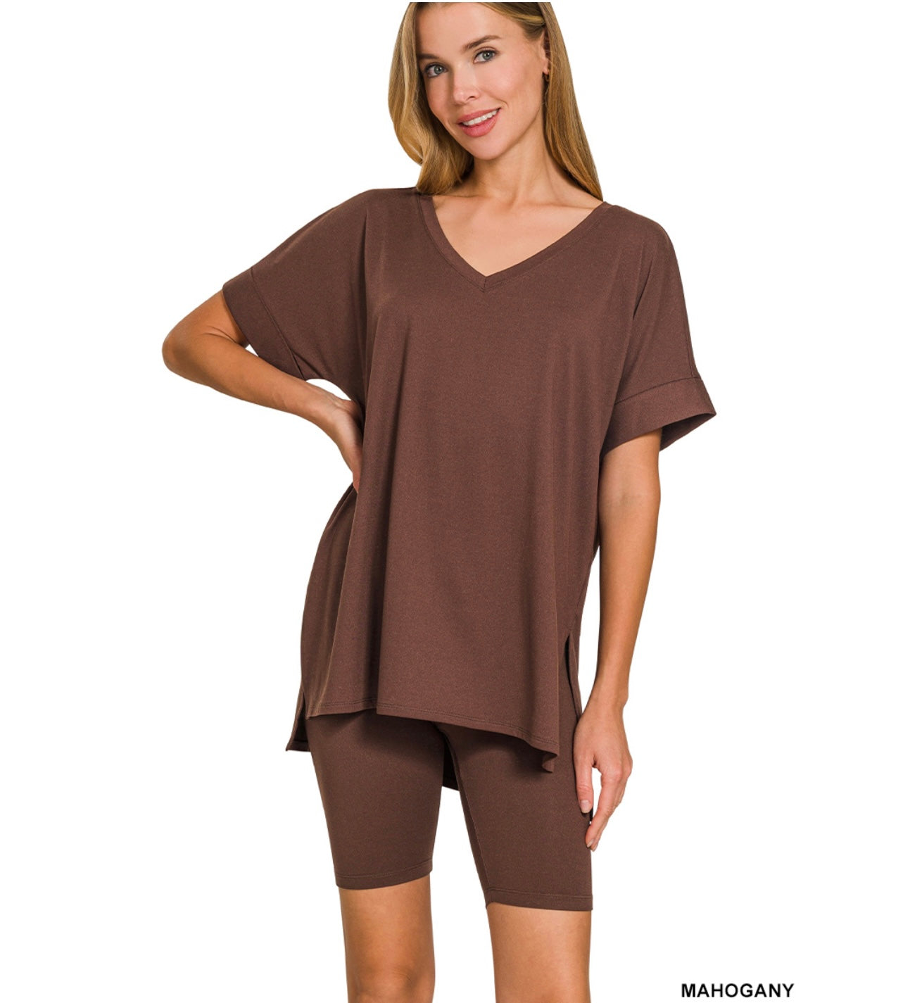 Two piece v neck biker short set