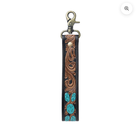 Turquoise Daydreams Key Fob In Black And Brown