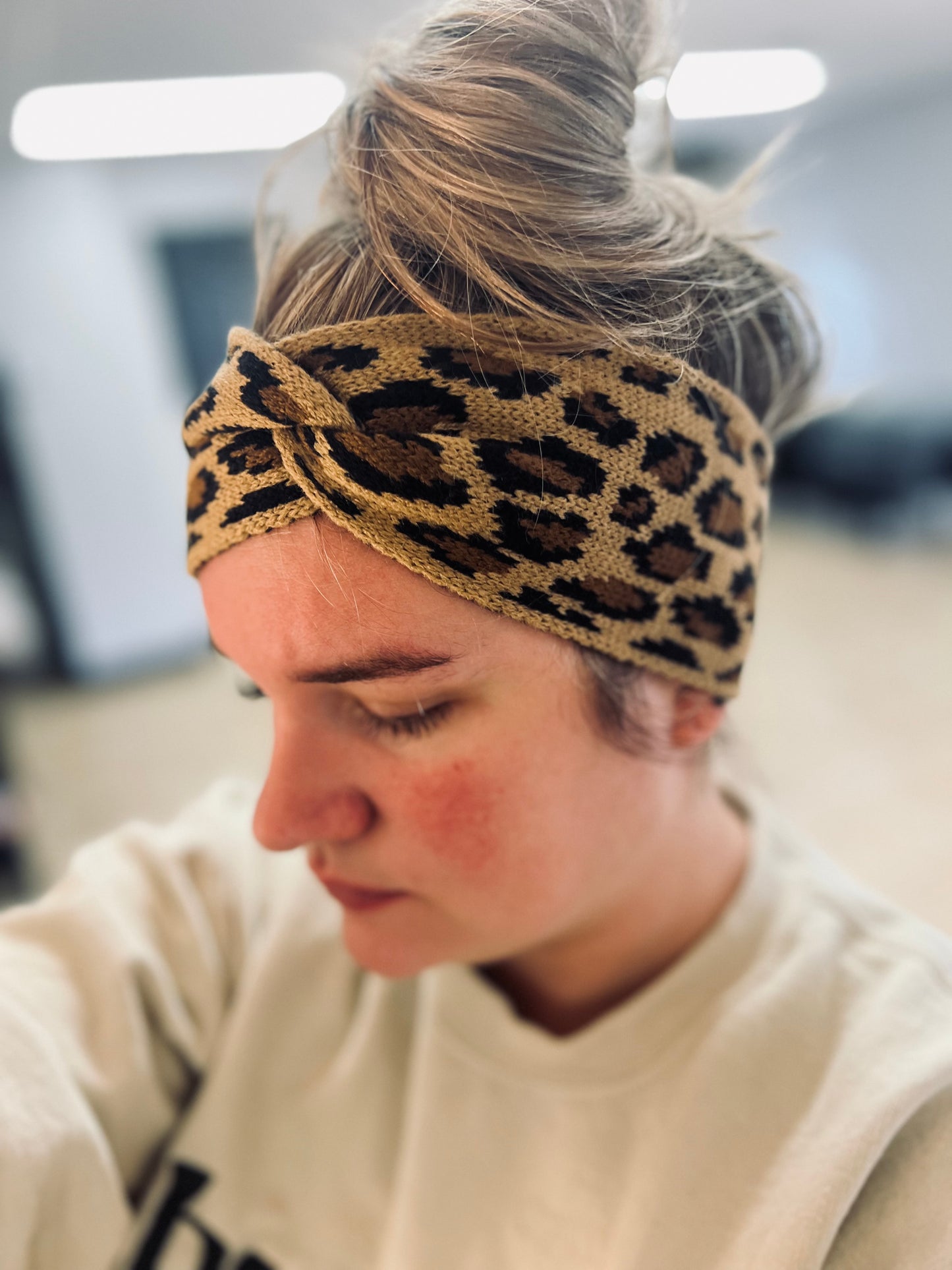 Brown leopard headband ear warmer