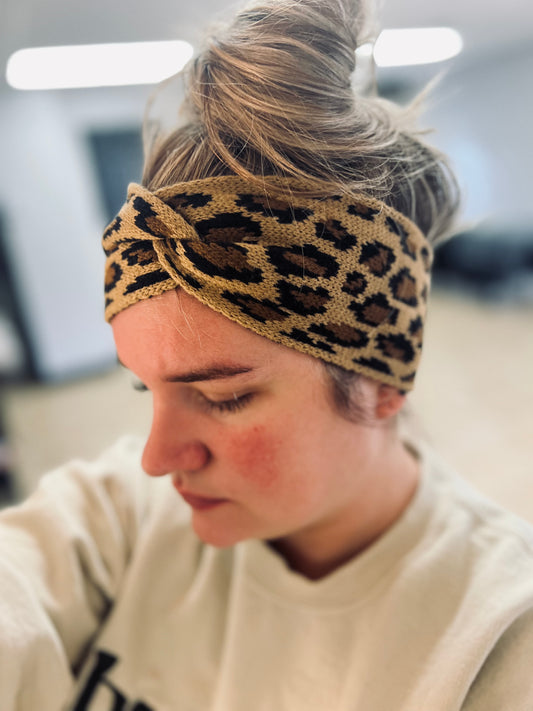 Brown leopard headband ear warmer