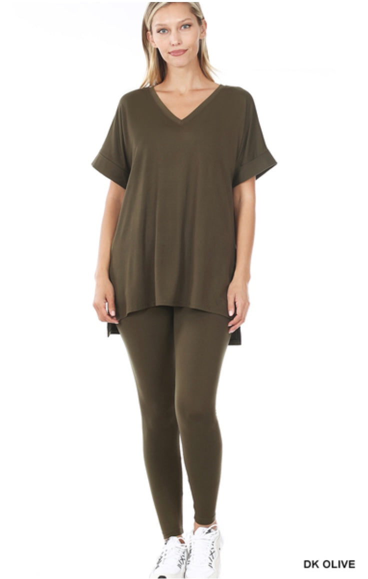 Legging over sized v neck T set