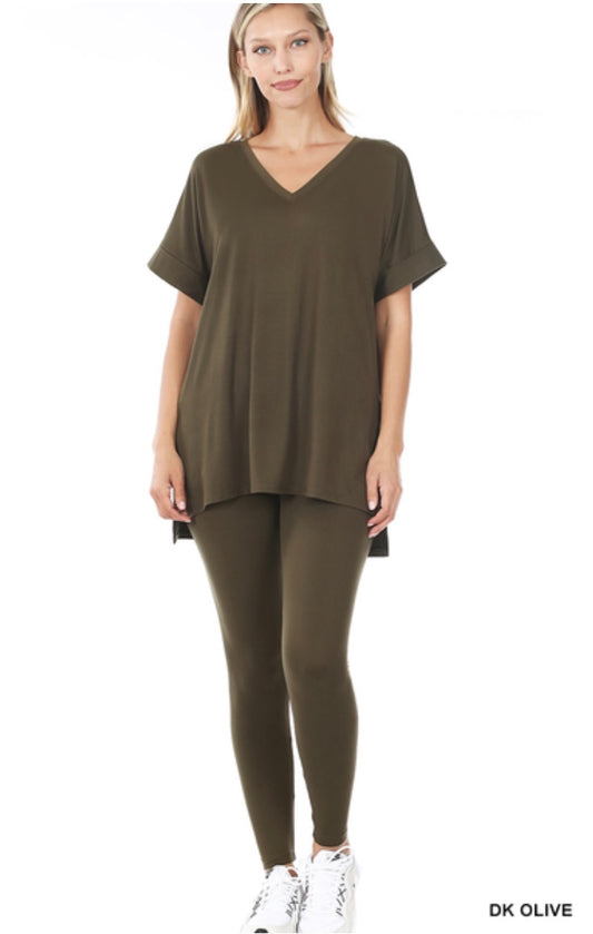 Legging over sized v neck T set
