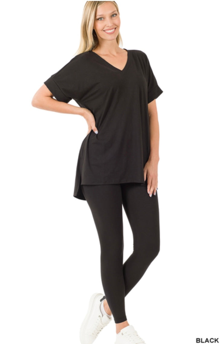 Legging over sized v neck T set