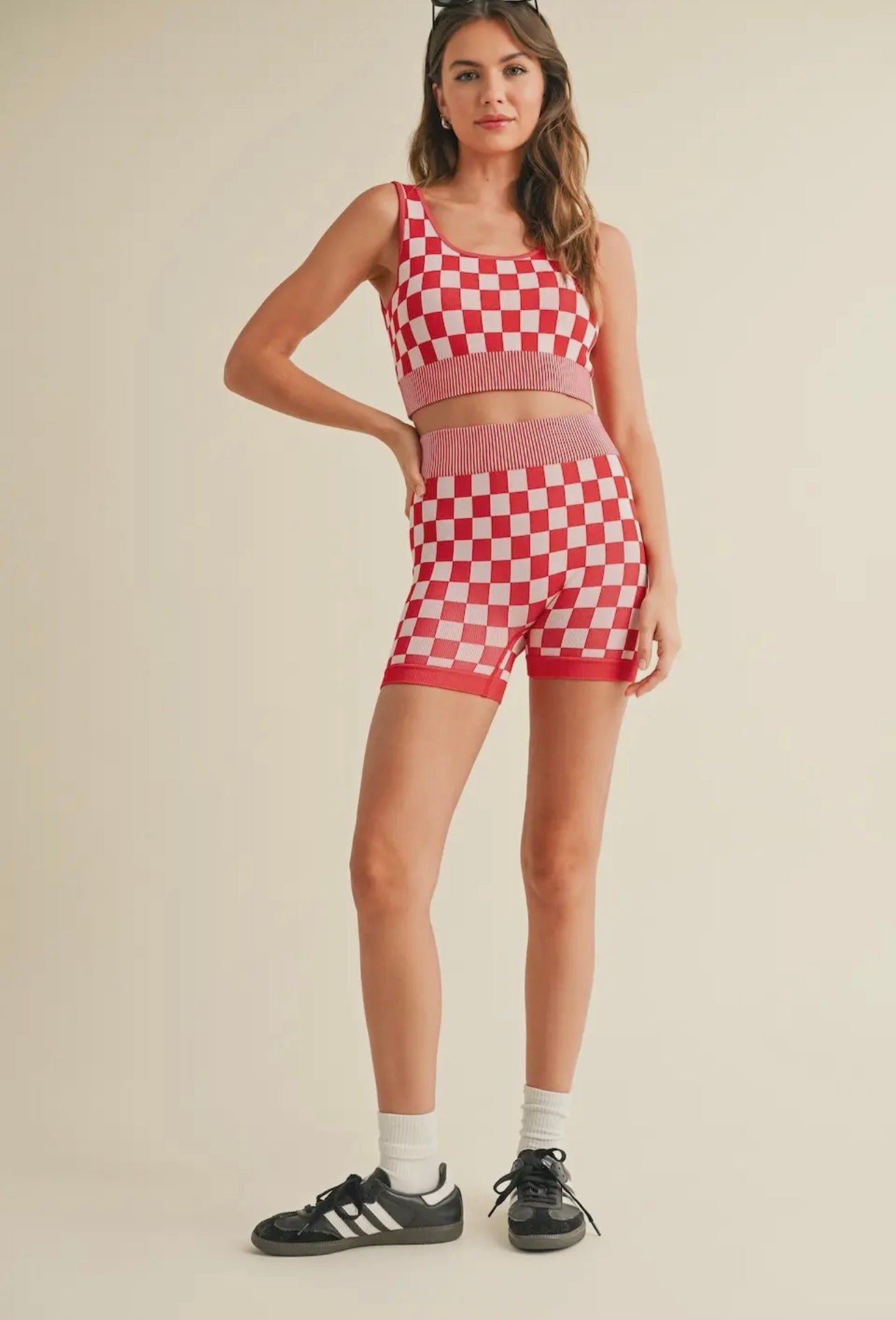 Check cropped two piece set