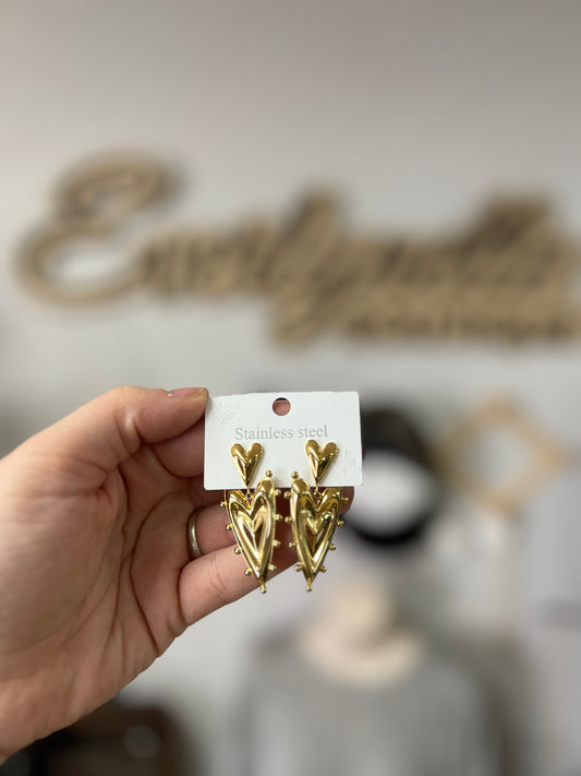 Double heart gold plated earrings