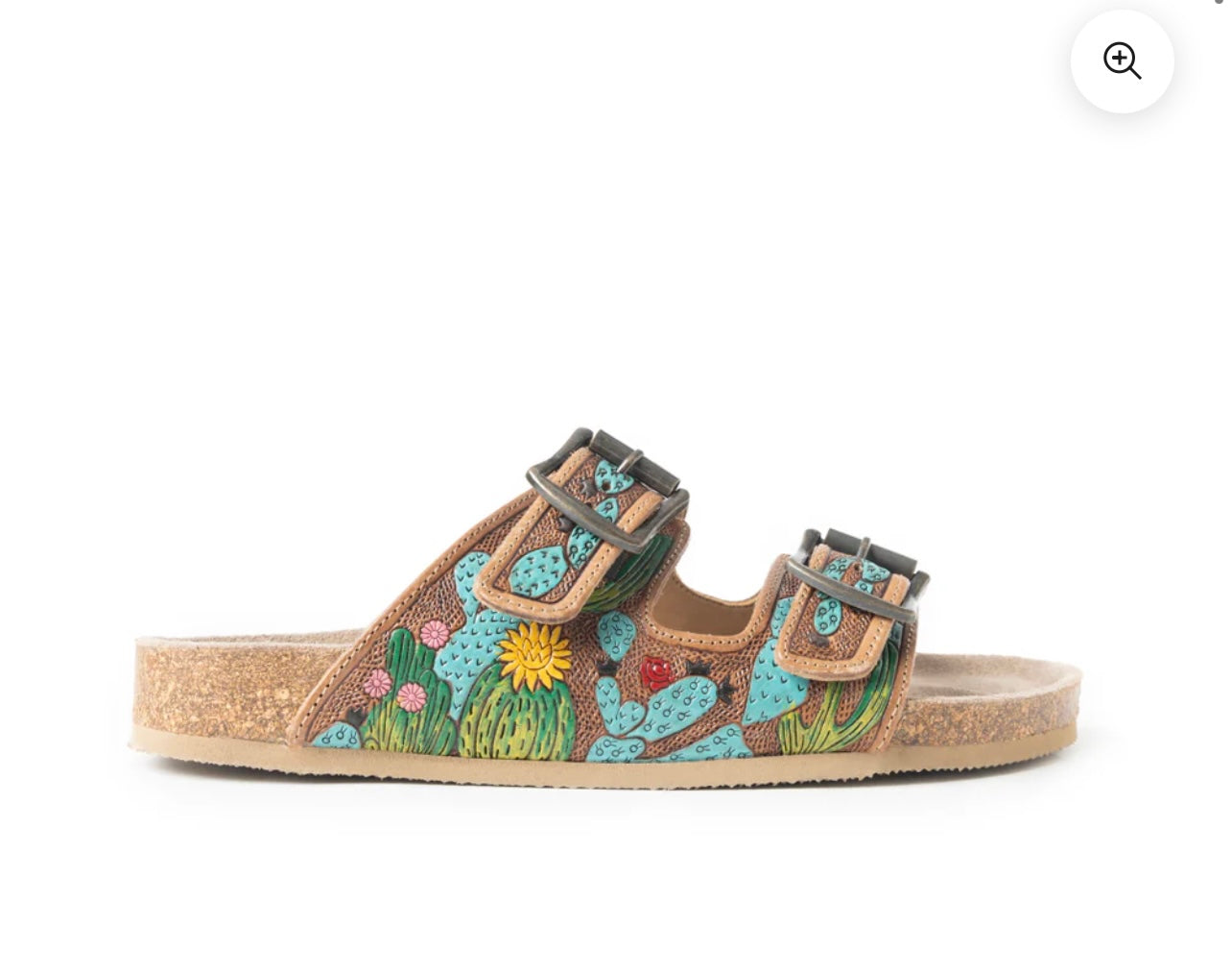 Falling feather sandals in green and brown