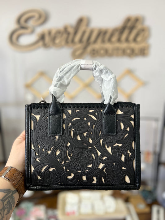 Trinity ranch floral tooled mini tote/crossbody