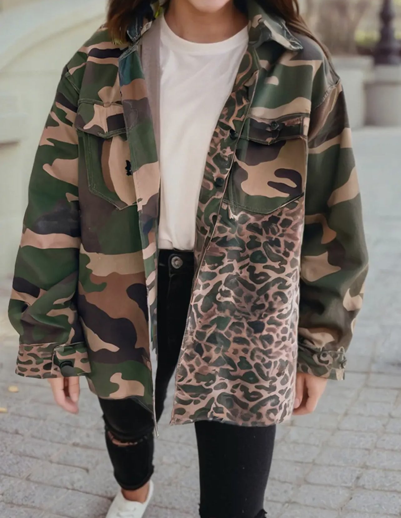 Leopard Camo Patchwork shacket