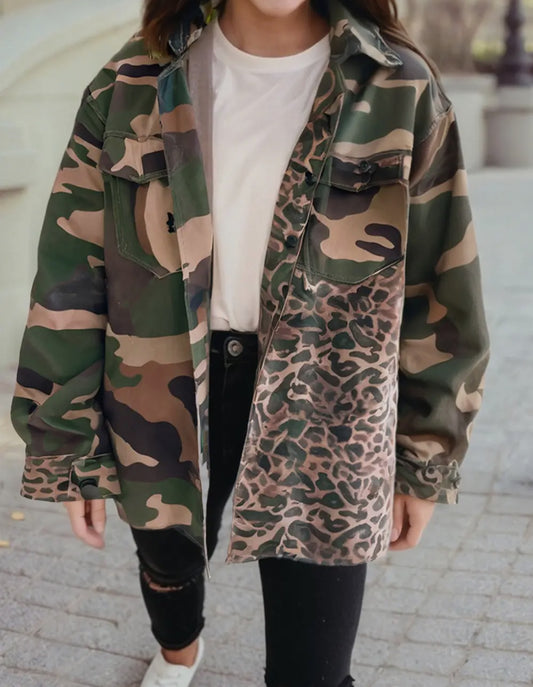 Leopard Camo Patchwork shacket