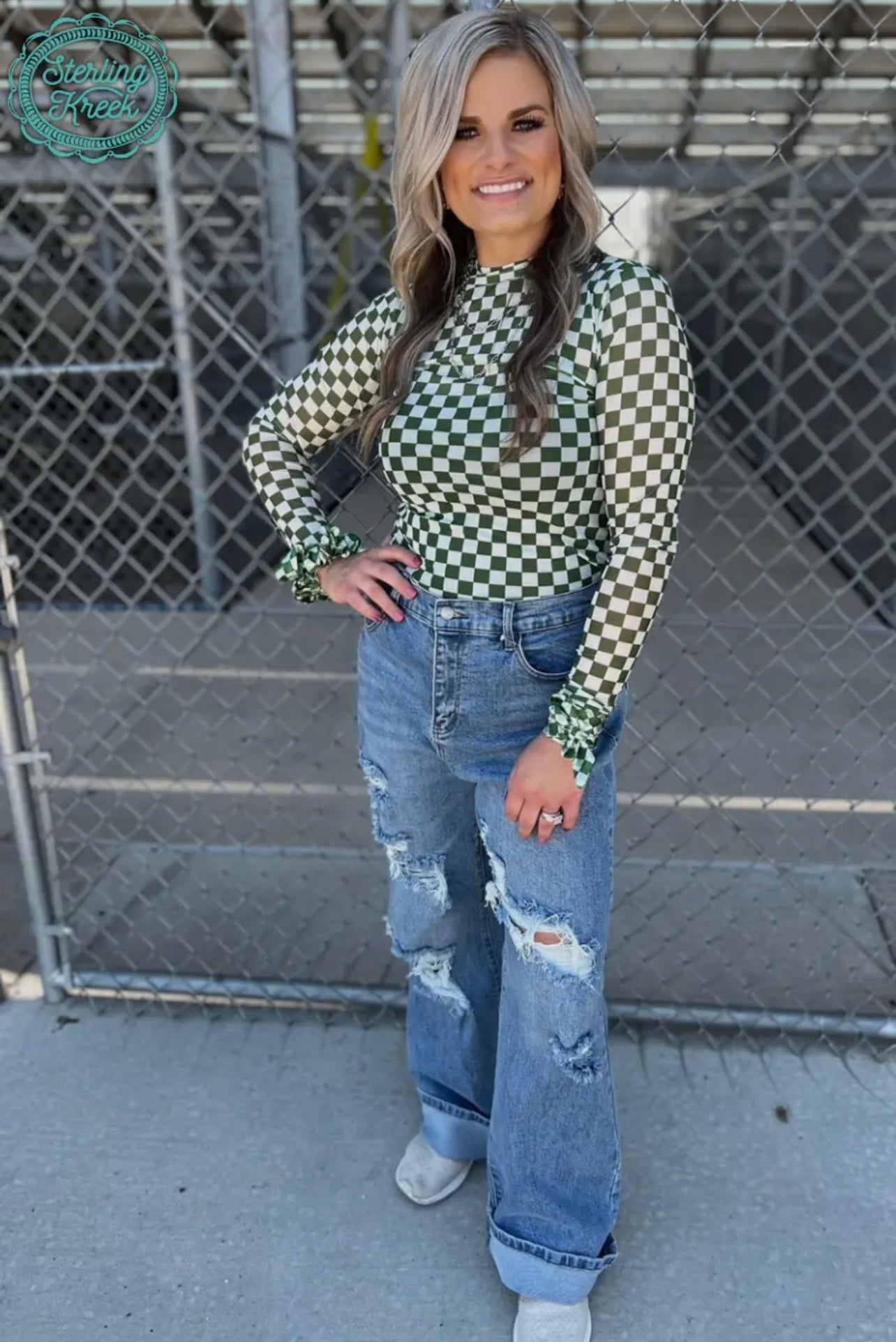 Green mesh long sleeve top