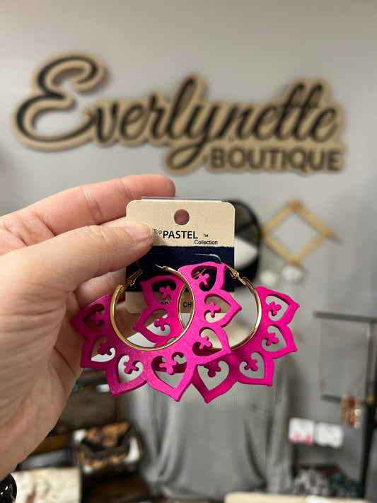 Pink wood earring