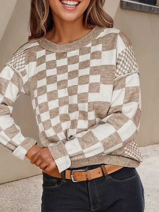 Cream white checkered sweatshirt